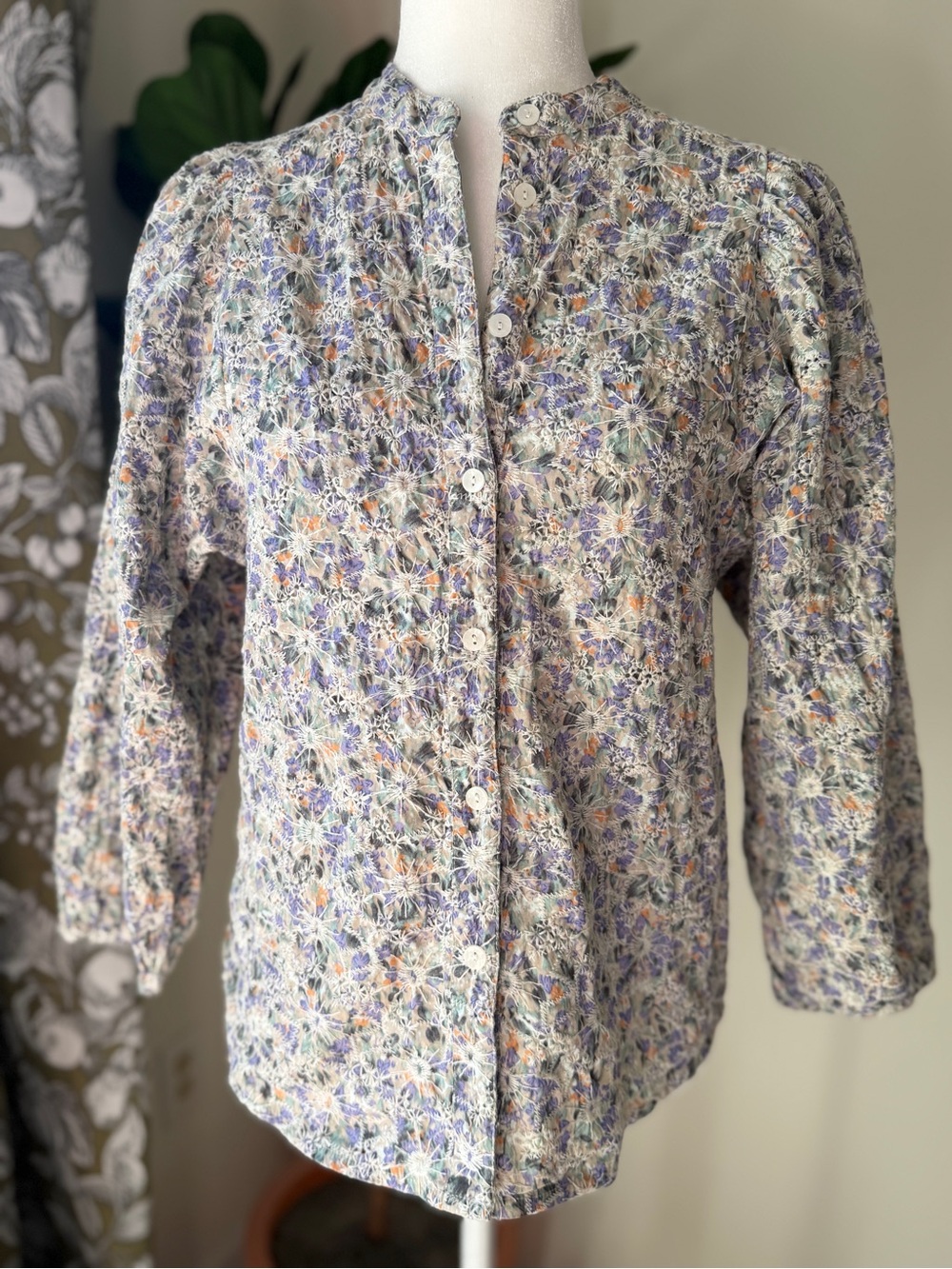 Solitaire Quilted Floral Button-Up Jacket in Lavender and Peach